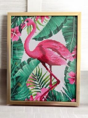 Pink Flamingo Handcrafted Diamond Art Framed Ready To Display